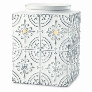 SCENTSY PRESSED TIN WAX warmer VINTAGE WHITE WASH metal BOHO Eclectic "NEW"